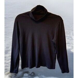 L.L Bean Shirt Blouse Womens Medium Petite Mock Neck Long Sleeve Pull Over Black